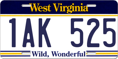 WV license plate 1AK525