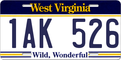 WV license plate 1AK526