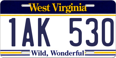 WV license plate 1AK530