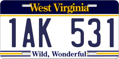 WV license plate 1AK531