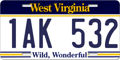 WV license plate 1AK532
