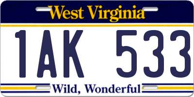 WV license plate 1AK533