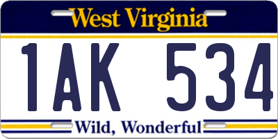 WV license plate 1AK534