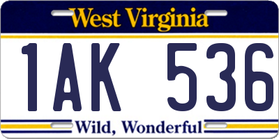 WV license plate 1AK536