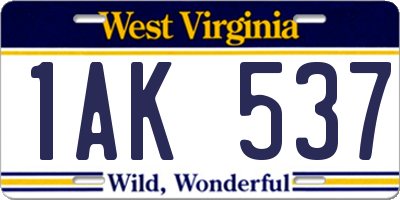 WV license plate 1AK537