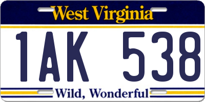 WV license plate 1AK538