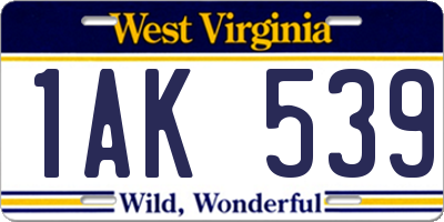 WV license plate 1AK539