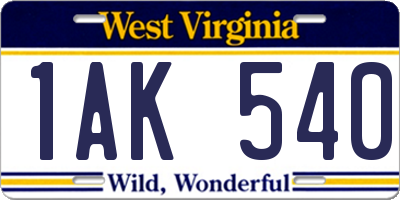 WV license plate 1AK540