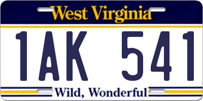 WV license plate 1AK541