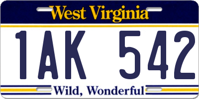 WV license plate 1AK542