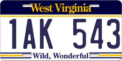 WV license plate 1AK543