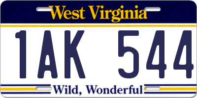 WV license plate 1AK544