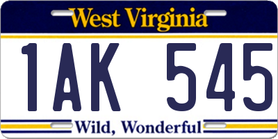 WV license plate 1AK545