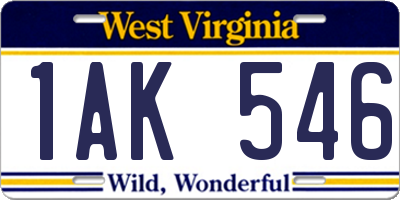 WV license plate 1AK546
