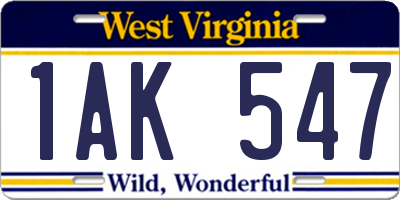 WV license plate 1AK547