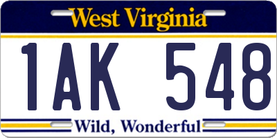 WV license plate 1AK548