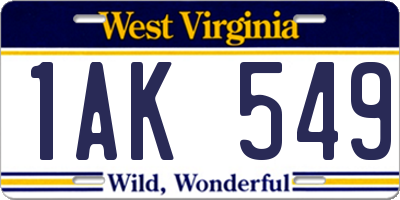 WV license plate 1AK549