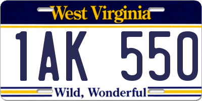 WV license plate 1AK550