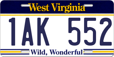 WV license plate 1AK552
