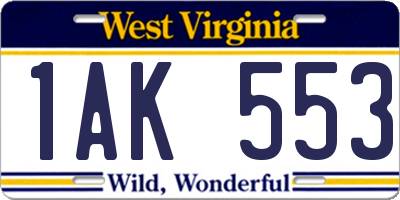 WV license plate 1AK553