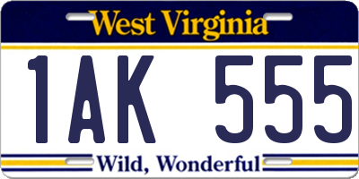 WV license plate 1AK555