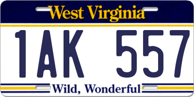 WV license plate 1AK557