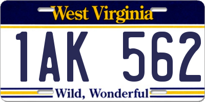 WV license plate 1AK562
