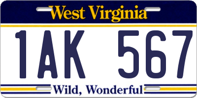 WV license plate 1AK567
