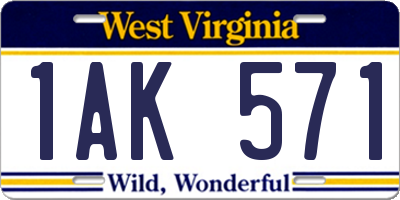 WV license plate 1AK571
