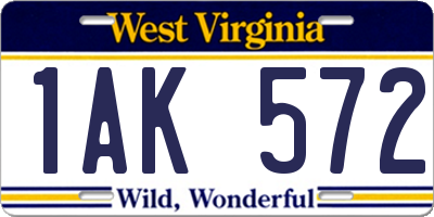 WV license plate 1AK572
