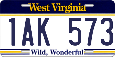 WV license plate 1AK573