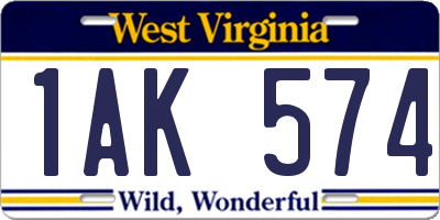 WV license plate 1AK574