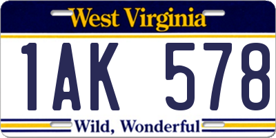 WV license plate 1AK578