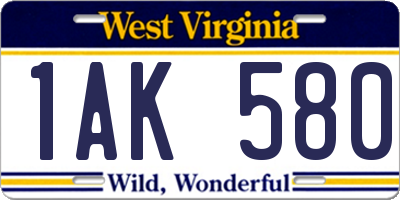 WV license plate 1AK580