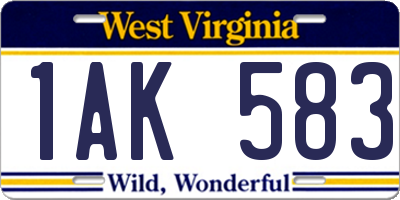 WV license plate 1AK583