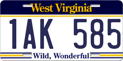 WV license plate 1AK585