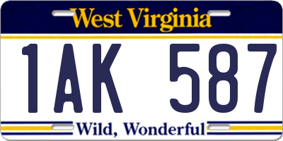 WV license plate 1AK587
