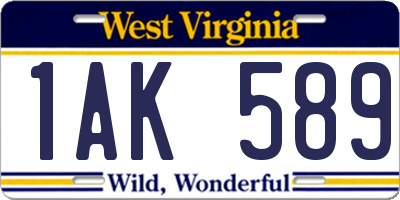WV license plate 1AK589