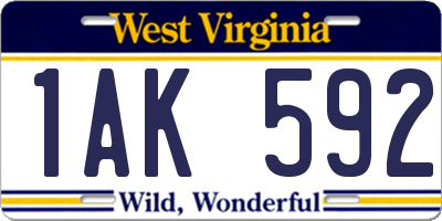 WV license plate 1AK592