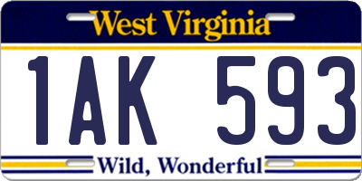 WV license plate 1AK593