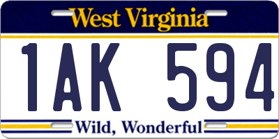 WV license plate 1AK594