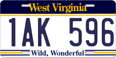 WV license plate 1AK596