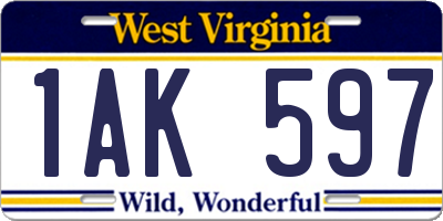 WV license plate 1AK597