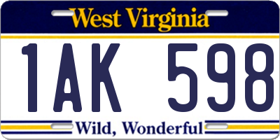 WV license plate 1AK598