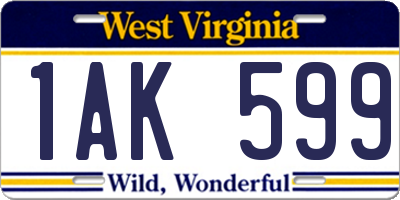 WV license plate 1AK599