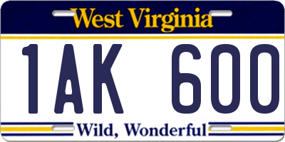 WV license plate 1AK600