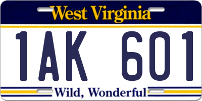 WV license plate 1AK601