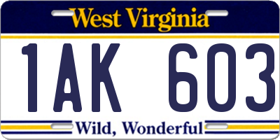 WV license plate 1AK603