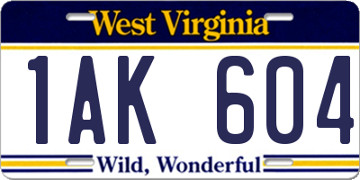 WV license plate 1AK604