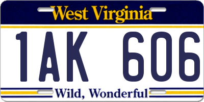 WV license plate 1AK606